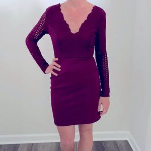 Burgundy lace bodycon dress